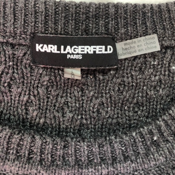 Karl Lagerfeld Gray Quilted Pearl Sleeve Sweater - Picture 7 of 8